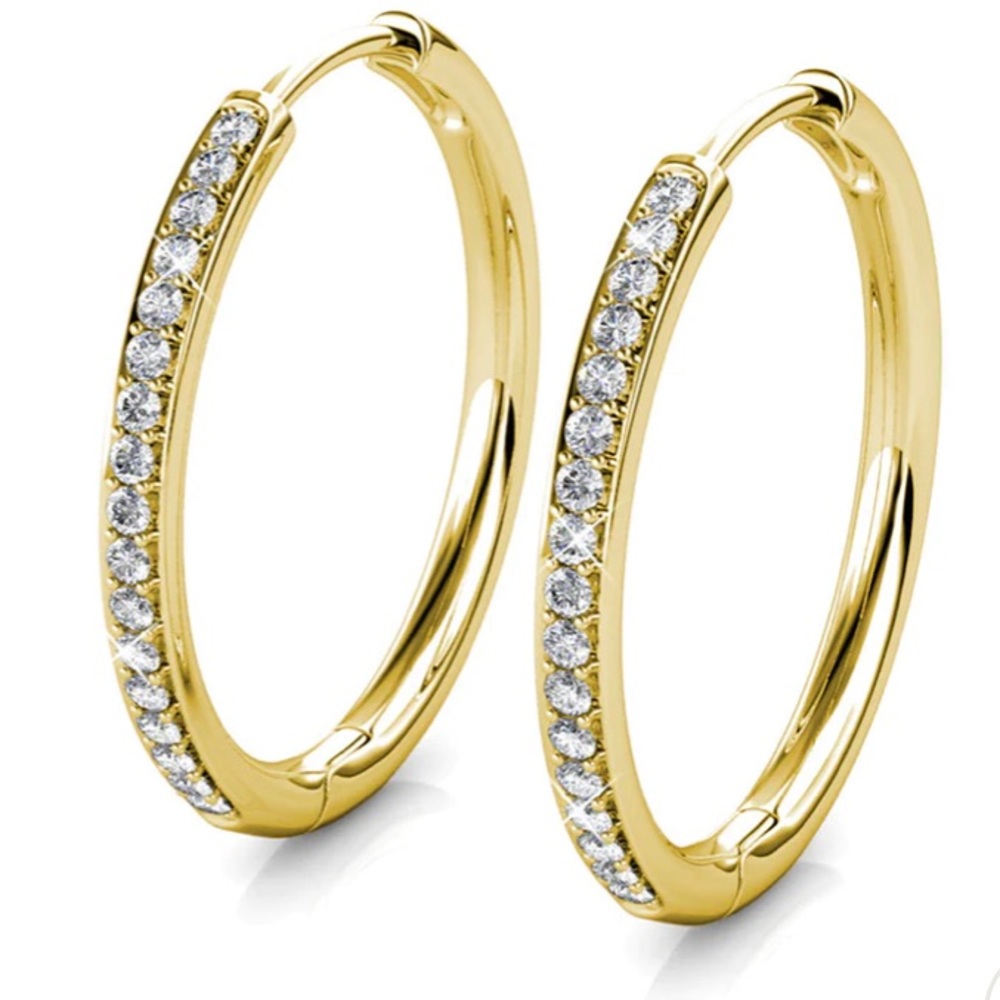 NWT 18k Gold Plated Swarovski Crystal Hoop Earrings